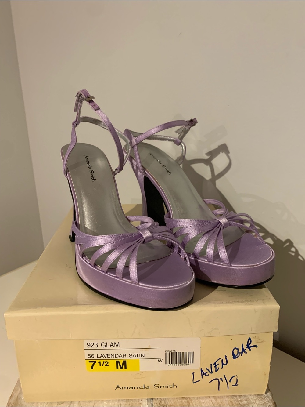 Amanda Smith Lavender Satin Strappy Platform Heels - Picture 3 of 7